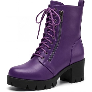 image:imageAllegra K Lace Up Chunky Heel Platform Ankle Combat Boots for WomenPurple