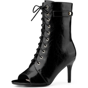 image:imageAllegra K Women Faux Leather Lace Up Peep Toe Stiletto Heel Ankle BootsBlack