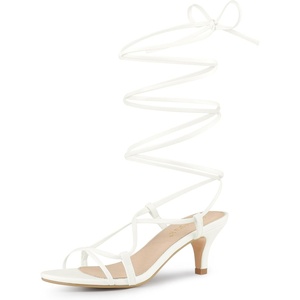image:imageAllegra K Women Faux Leather Strappy Lace Up Open Toe Kitten Heels SandalsWhite
