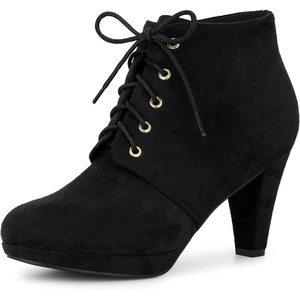 image:imageAllegra K Women Faux Suede Lace Up Platform Chunky Heel Ankle BootiesBlack