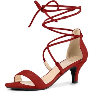 image:imageAllegra K Women Kitten Heel Lace Up Open Toe SandalsRed