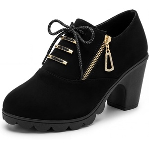 image:imageAllegra K Women Nonslip Laceup Side Zipper Block Heel Ankle BootsBlack