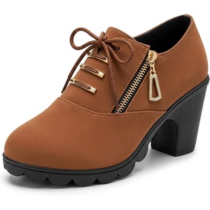 image:imageAllegra K Women Nonslip Laceup Side Zipper Block Heel Ankle BootsBrown