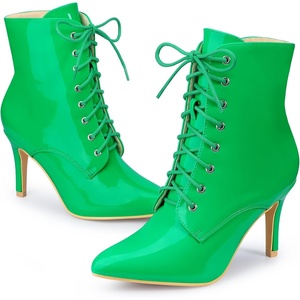 image:imageAllegra K Women Pointed Toe Stiletto Heel Lace Up Ankle BootsGrass Green