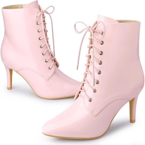 image:imageAllegra K Women Pointed Toe Stiletto Heel Lace Up Ankle BootsPink