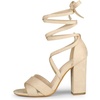 image:imageAllegra K Women Faux Suede Cushioned Open Toe Block Heeled Lace Up SandalsBeige
