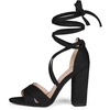 image:imageAllegra K Women Faux Suede Cushioned Open Toe Block Heeled Lace Up SandalsBlack