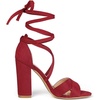 image:imageAllegra K Women Faux Suede Cushioned Open Toe Block Heeled Lace Up SandalsRed