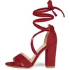 image:imageAllegra K Women Faux Suede Cushioned Open Toe Block Heeled Lace Up SandalsRed