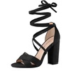 image:imageAllegra K Women Faux Suede Cushioned Open Toe Block Heeled Lace Up SandalsBlack