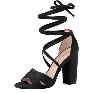 image:imageAllegra K Women Faux Suede Cushioned Open Toe Block Heeled Lace Up SandalsBlack