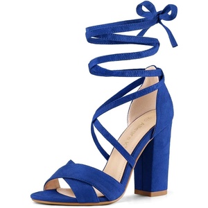 image:imageAllegra K Women Faux Suede Cushioned Open Toe Block Heeled Lace Up SandalsDeep Blue