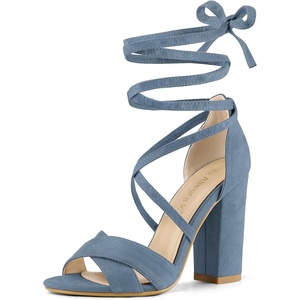image:imageAllegra K Women Faux Suede Cushioned Open Toe Block Heeled Lace Up SandalsLight Blue