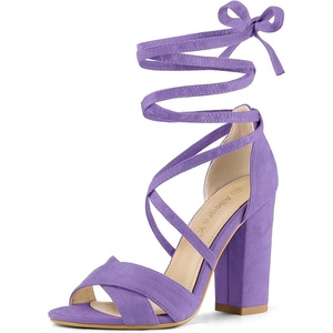 image:imageAllegra K Women Faux Suede Cushioned Open Toe Block Heeled Lace Up SandalsPurple