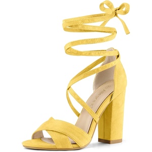 image:imageAllegra K Women Faux Suede Cushioned Open Toe Block Heeled Lace Up SandalsYellow