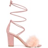 image:imageAllegra K Women Faux Fur Lace Up Strappy Open Toe Chunky Heels SandalsPink
