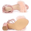 image:imageAllegra K Women Faux Fur Lace Up Strappy Open Toe Chunky Heels SandalsPink