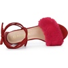 image:imageAllegra K Women Faux Fur Lace Up Strappy Open Toe Chunky Heels SandalsRed