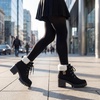 image:imageAllegra K Women Warm Slipon Laceup Block Heel Ankle Snow BootsBlack