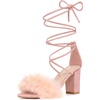 image:imageAllegra K Women Faux Fur Lace Up Strappy Open Toe Chunky Heels SandalsPink
