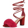 image:imageAllegra K Women Faux Fur Lace Up Strappy Open Toe Chunky Heels SandalsRed