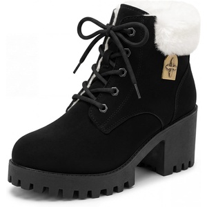 image:imageAllegra K Women Warm Slipon Laceup Block Heel Ankle Snow BootsBlack