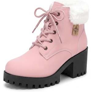 image:imageAllegra K Women Warm Slipon Laceup Block Heel Ankle Snow BootsPink