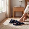 image:imageAllegra K Women Cozy Soft Corduroy Bow Open Toe Crossbands SlippersNavy Blue