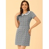 image:imageAllegra K Women Houndstooth Plaid Short Sleeve Peter Pan DressGreen