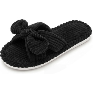 image:imageAllegra K Women Cozy Soft Corduroy Bow Open Toe Crossbands SlippersBlack