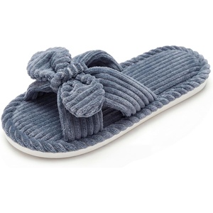 image:imageAllegra K Women Cozy Soft Corduroy Bow Open Toe Crossbands SlippersGrey