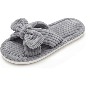 image:imageAllegra K Women Cozy Soft Corduroy Bow Open Toe Crossbands SlippersLight Grey