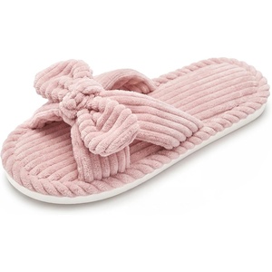 image:imageAllegra K Women Cozy Soft Corduroy Bow Open Toe Crossbands SlippersPink