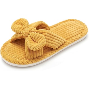 image:imageAllegra K Women Cozy Soft Corduroy Bow Open Toe Crossbands SlippersYellow