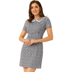 image:imageAllegra K Women Houndstooth Plaid Short Sleeve Peter Pan DressPurple