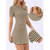 image:imageAllegra K Striped Mini Dresses for Womens Casual Short Sleeve Crew Neck Bodycon Daily DressBrown