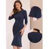 image:imageAllegra K Women Elegant Casual Work Sheath Dress Belt Sllit HemDark Blue