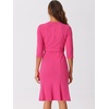 image:imageAllegra K Women Elegant Casual Work Sheath Dress Belt Sllit HemHot Pink