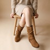 image:imageAllegra K Women Wide Mid Calf Slouch Pull on Low Heel BootiesBrown