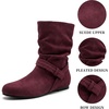 image:imageAllegra K Women Wide Mid Calf Slouch Pull on Low Heel BootiesBurgundy