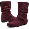 image:imageAllegra K Women Wide Mid Calf Slouch Pull on Low Heel BootiesBurgundy