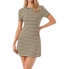 image:imageAllegra K Striped Mini Dresses for Womens Casual Short Sleeve Crew Neck Bodycon Daily DressBrown
