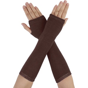 image:imageAllegra K Ladies Fall Knitted Arm Warmmers Thumbhole Long Fingerless Gloves PairBrown