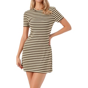 image:imageAllegra K Striped Mini Dresses for Womens Casual Short Sleeve Crew Neck Bodycon Daily DressBrown