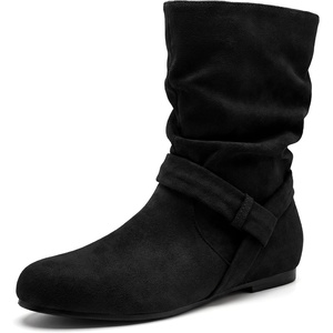 image:imageAllegra K Women Wide Mid Calf Slouch Pull on Low Heel BootiesBlack