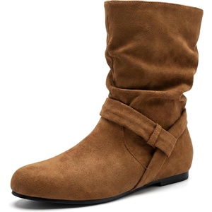 image:imageAllegra K Women Wide Mid Calf Slouch Pull on Low Heel BootiesBrown