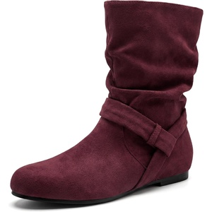 image:imageAllegra K Women Wide Mid Calf Slouch Pull on Low Heel BootiesBurgundy