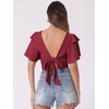 image:imageAllegra K Boho Tie Front Crop Top for Womens Sexy Spicy Deep V Neck TopsClaret