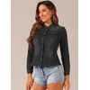 image:imageAllegra K Denim Jacket Womens Classic Stand Collar Long Sleeve Jean JacketsBlack