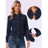 image:imageAllegra K Denim Jacket Womens Classic Stand Collar Long Sleeve Jean JacketsDeep Blue